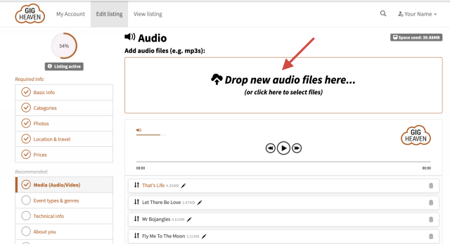 Media tab audio drop zone