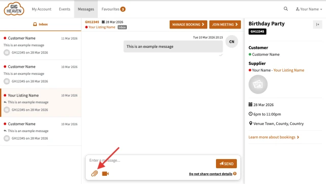 Message composer with the paperclip icon highlighted