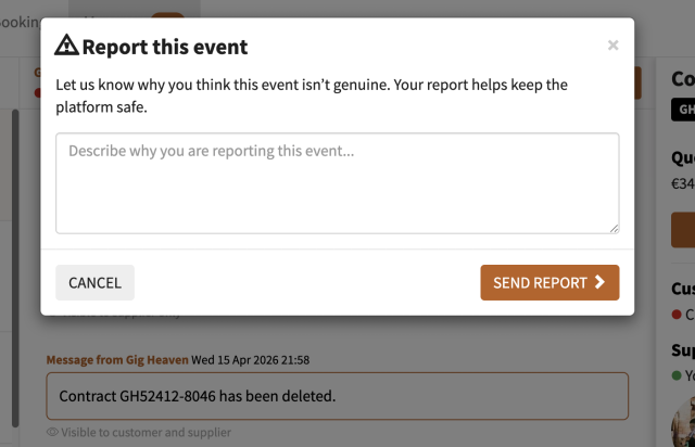 Report this event modal with description textarea