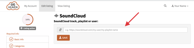 SoundCloud playlist field on the Media tab