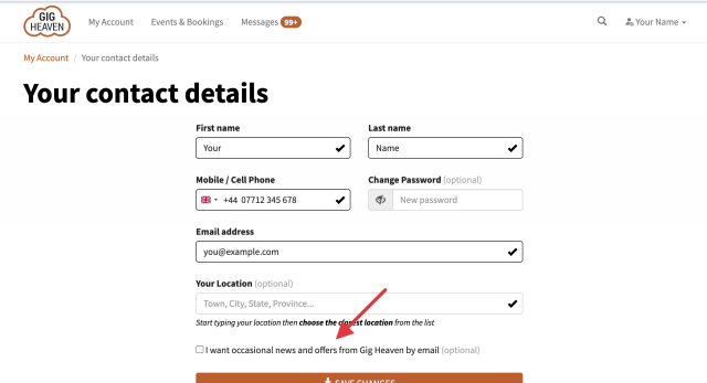 Notifications page on My Account showing email options and Text Alert Settings