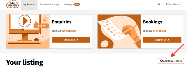 Your listing area on My Account with the ADD NEW LISTING button