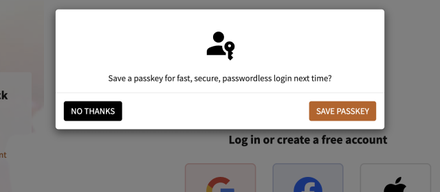 Save a passkey prompt shown after first sign-in
