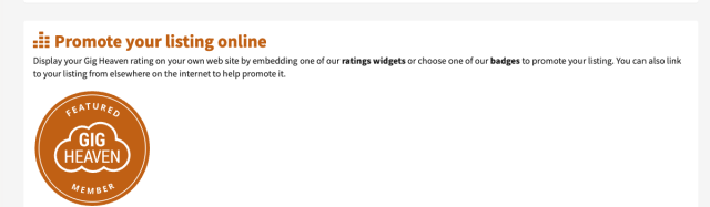 Promote your listing online section with the Featured Member badge