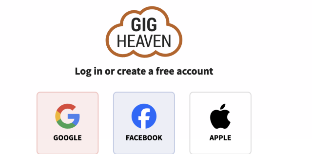 Continue with Google, Apple, and Facebook buttons on the login page