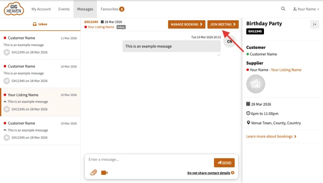 Join Meeting button at the top of a conversation